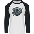 King of the Road Motorcycle Skull Biker Mens L/S Baseball T-Shirt White/Black