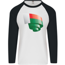 Curled Madagascar Flag Madagascan Day Football Mens L/S Baseball T-Shirt White/Black