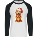 Christmas Golden Retriever Dog Xmas Hat Mens L/S Baseball T-Shirt White/Black