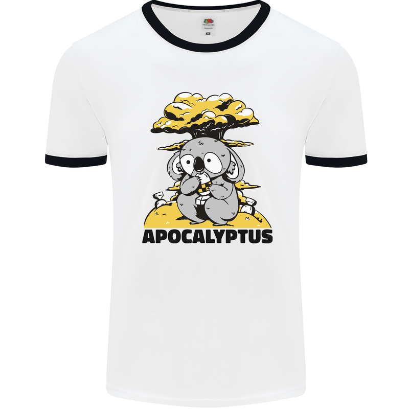 Apocalyptus Koala Bear Climate Change Armageddon Mens Ringer T-Shirt White/Black