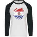 Torn Paraguay Flag Paraguayan Day Football Mens L/S Baseball T-Shirt White/Black