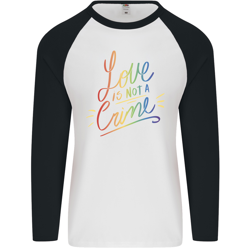 Love is Not a Crime LGBT Gay Awareness Mens L/S Baseball T-Shirt White/Black