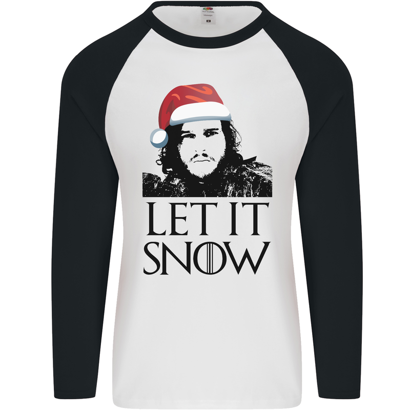 Xmas Let it Snow Funny Christmas Mens L/S Baseball T-Shirt White/Black