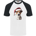 Christmas Jack Russell Dog Wearing an Xmas Hat Mens S/S Baseball T-Shirt White/Black