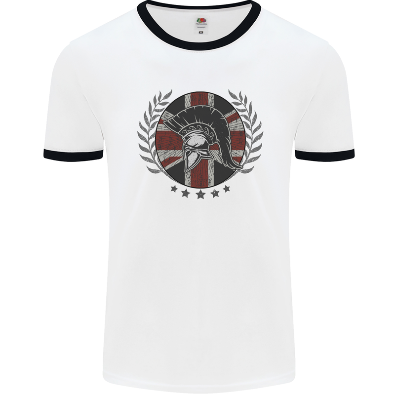 Union Jack Bodybuilding Gym Training Spartan Mens Ringer T-Shirt White/Black