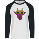 Offensive Goat With Finger Flip Glasses Mens L/S Baseball T-Shirt White/Black