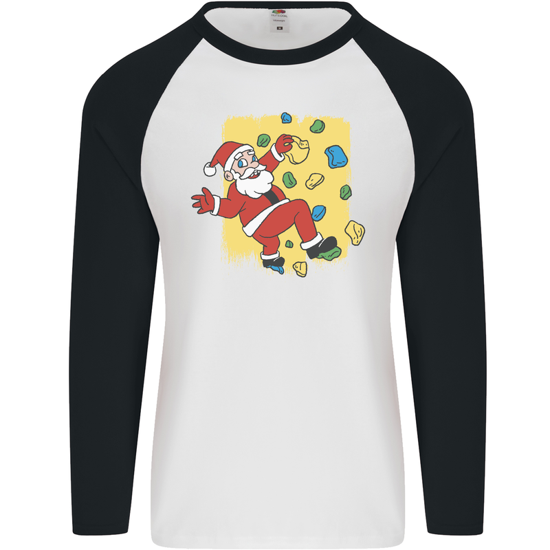 Rock Climbing Santa Funny Christmas Climber Mens L/S Baseball T-Shirt White/Black