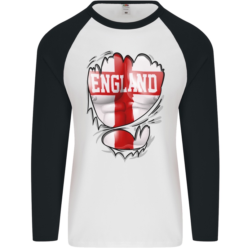 Gym St. George's Cross English Flag England Mens L/S Baseball T-Shirt White/Black