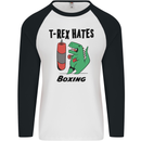 T-Rex Hates Boxing Funny Boxer MMA Sport Mens L/S Baseball T-Shirt White/Black