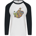 A Colourful Sloth on a Branch Mens L/S Baseball T-Shirt White/Black