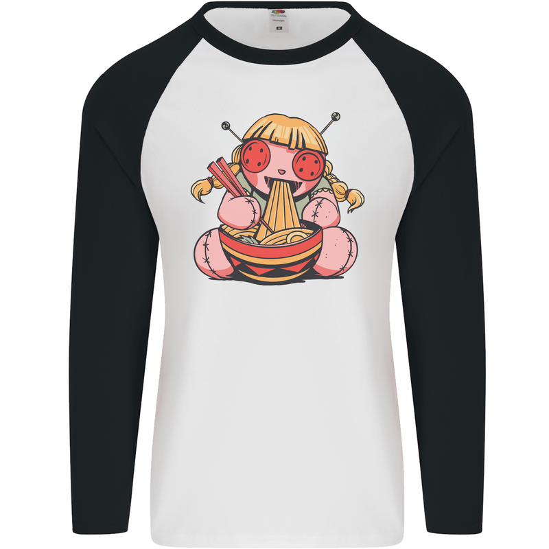 An Anime Voodoo Doll Mens L/S Baseball T-Shirt White/Black