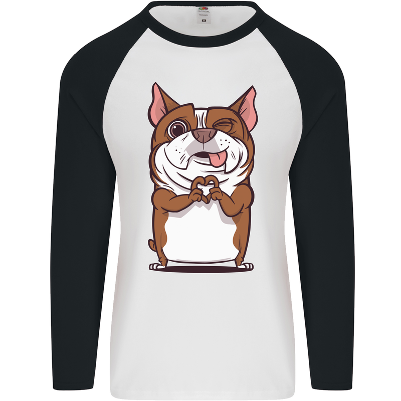 A Cute Dog With a Heart Sign Mens L/S Baseball T-Shirt White/Black