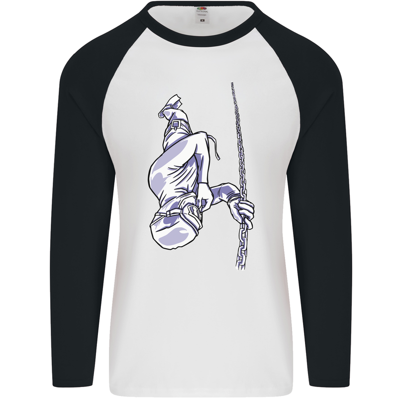 Freediving Chain Diver Scuba Diving Mens L/S Baseball T-Shirt White/Black