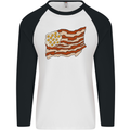 Bacon Egg Stars and Stripes Flag Funny USA Mens L/S Baseball T-Shirt White/Black