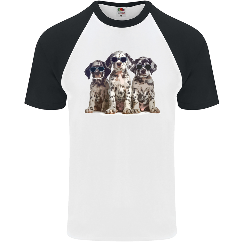 3 Cool Dalmatian Puppy's Dogs Mens S/S Baseball T-Shirt White/Black