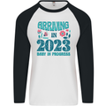 Arriving 2023 New Baby Pregnancy Pregnant Mens L/S Baseball T-Shirt White/Black