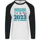 Arriving 2023 New Baby Pregnancy Pregnant Mens L/S Baseball T-Shirt White/Black