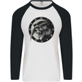 Grim Reaper Clock Skull Biker Gothic Demon Mens L/S Baseball T-Shirt White/Black