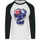 Gym Australian Flag Muscles Australia Mens L/S Baseball T-Shirt White/Black