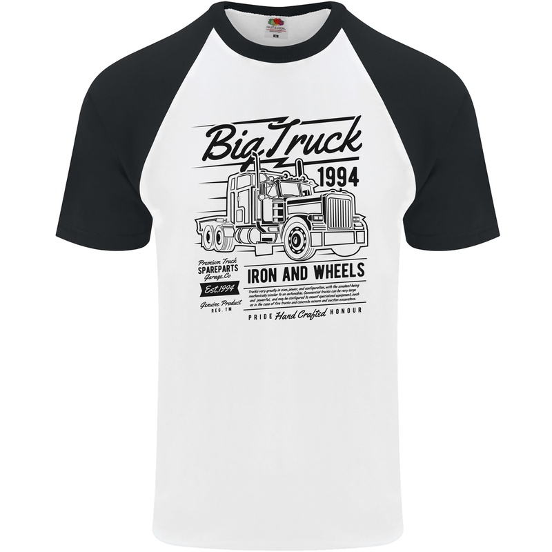 HGV Driver Big Truck Lorry Mens S/S Baseball T-Shirt White/Black