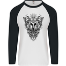 Viking Helmet Valhalla Gym Training Top Mens L/S Baseball T-Shirt White/Black
