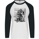 Teutonic Knight Never Give Up Crusader Gym Mens L/S Baseball T-Shirt White/Black