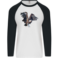 A Vulture Illustration Birds of Prey Mens L/S Baseball T-Shirt White/Black