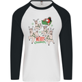 Santa & Llama Sleigh Funny Christmas Xmas Mens L/S Baseball T-Shirt White/Black