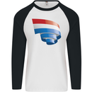 Curled Netherlands Flag Holland Dutch Day Football Mens L/S Baseball T-Shirt White/Black
