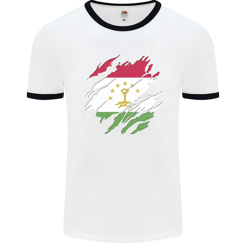 Torn Tajikistan Flag Tajik Day Football Mens Ringer T-Shirt White/Black