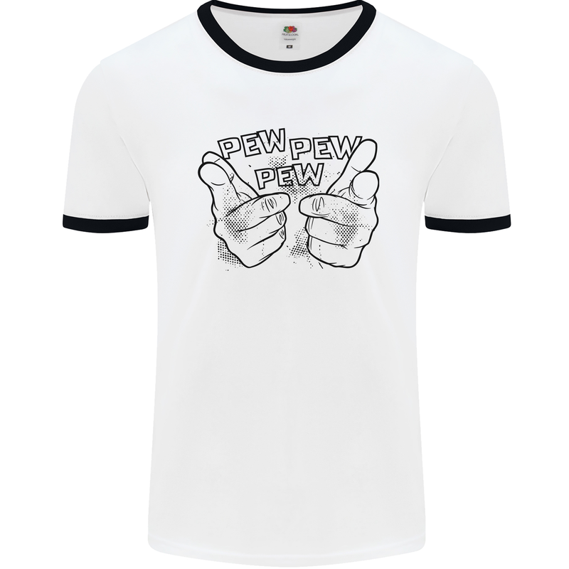 Pew Pew Pew Hands Funny Lightsaber Sci-Fi Mens Ringer T-Shirt White/Black