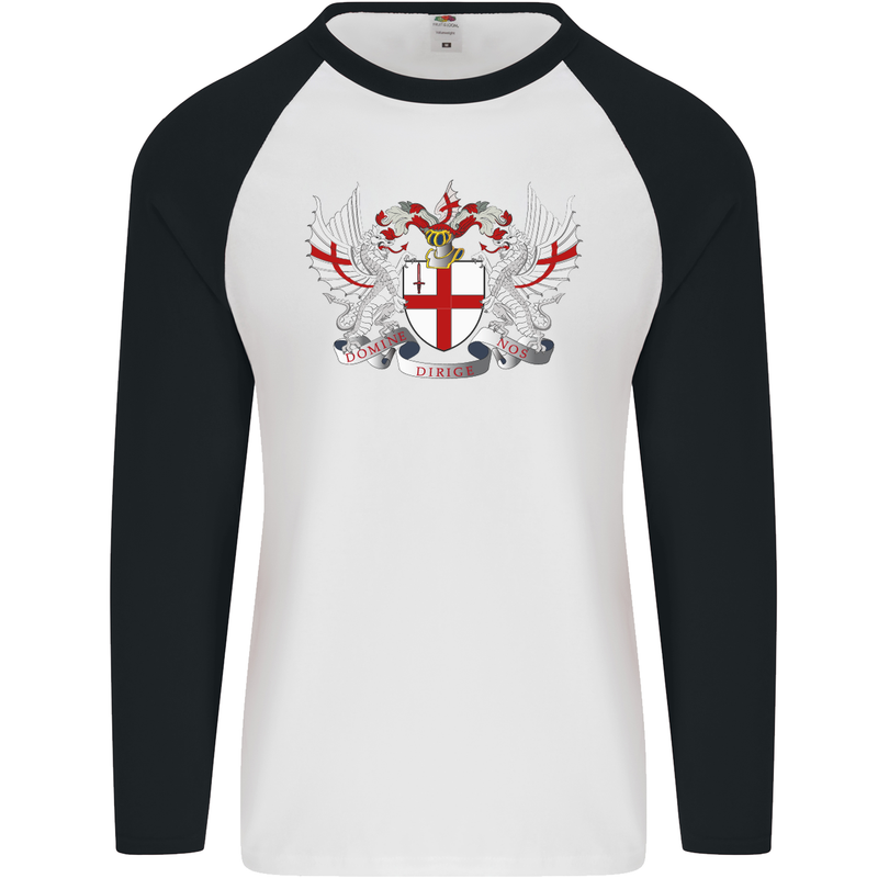 London Coat of Arms England St Georges Day Mens L/S Baseball T-Shirt White/Black