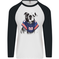 American Football Bulldog With Tattoos Mens L/S Baseball T-Shirt White/Black