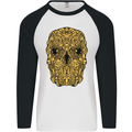 Ethnic Skull Gothic Tribal Demon Mens L/S Baseball T-Shirt White/Black