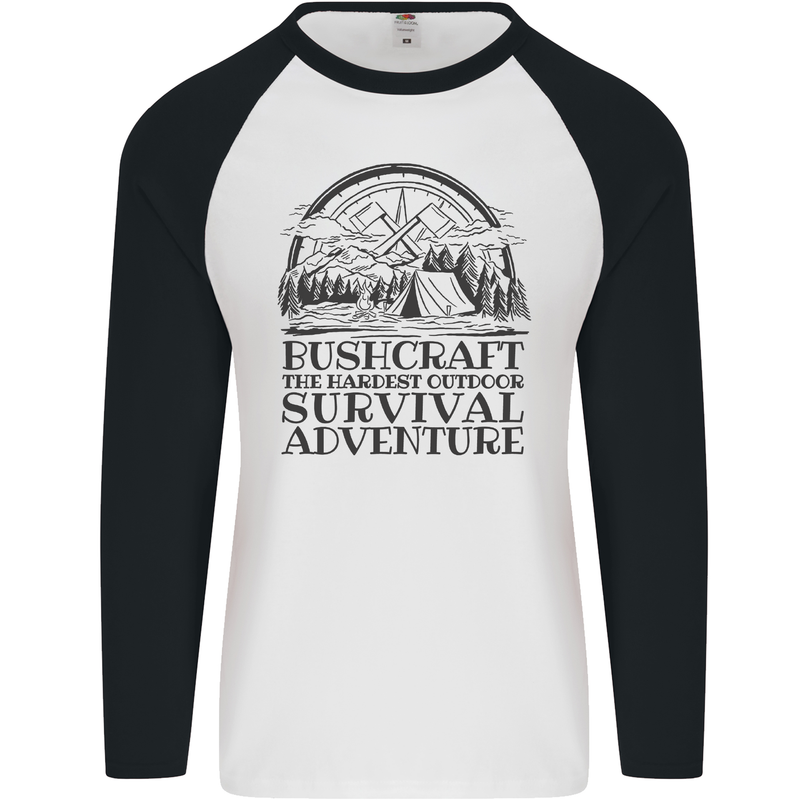 Bushcraft Outdoor Survival Adventure Mens L/S Baseball T-Shirt White/Black