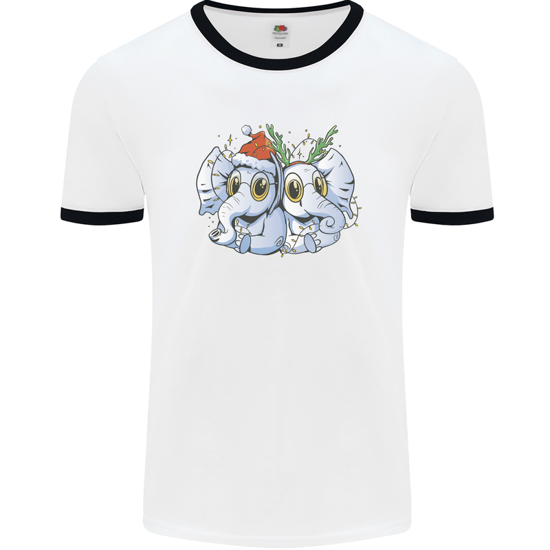 Christmas Elephants Xmas Mens Ringer T-Shirt White/Black