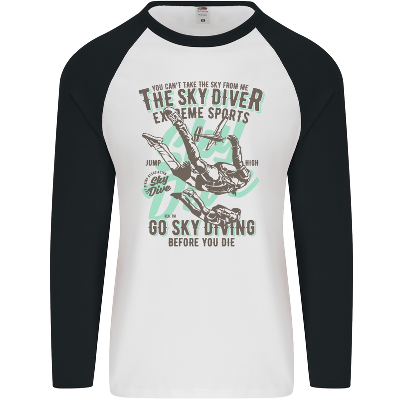 The Skydiver Extreme Sports Skydiving Mens L/S Baseball T-Shirt White/Black