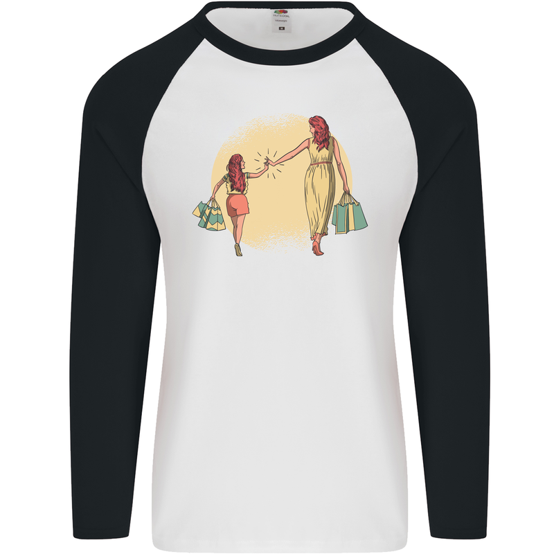 Mum and Daughter Shopping Mens L/S Baseball T-Shirt White/Black