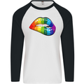 LGBT Bitten Lip Gay Pride Day Mens L/S Baseball T-Shirt White/Black