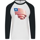 Curled Liberia Flag Liberian Day Football Mens L/S Baseball T-Shirt White/Black