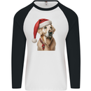 Christmas Golden Retriever Xmas Hat Dog Mens L/S Baseball T-Shirt White/Black