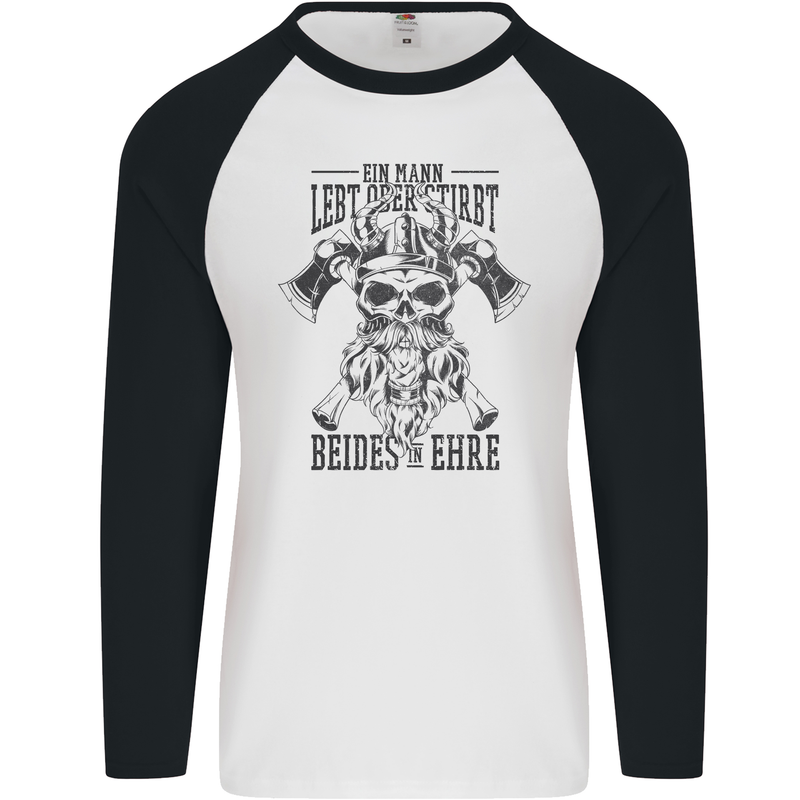 German Viking Mens L/S Baseball T-Shirt White/Black