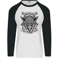 Motorbike Club Motorcycle Biker Mens L/S Baseball T-Shirt White/Black