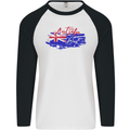 Happy Australia National Day Flag Mens L/S Baseball T-Shirt White/Black