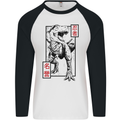 Japanese T-Rex Ninja MMA Mixed Martial Arts Mens L/S Baseball T-Shirt White/Black