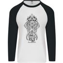 Black Mandala Art Elephant Mens L/S Baseball T-Shirt White/Black
