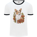 Corgi Dog With Flowers Mens Ringer T-Shirt White/Black