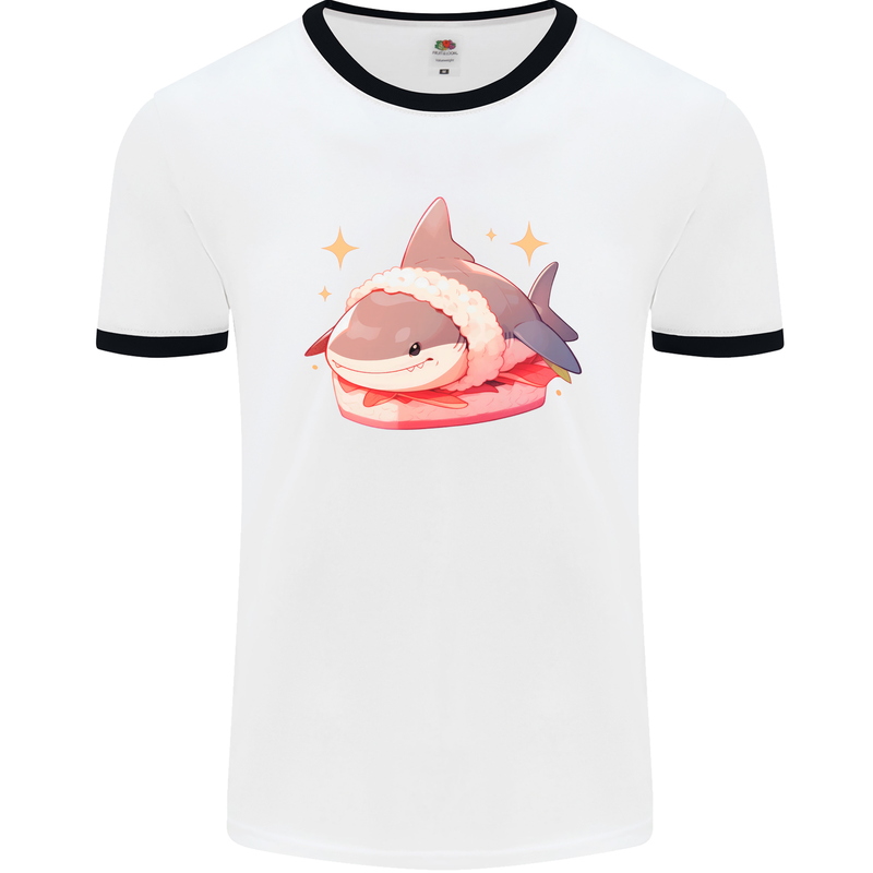 Shark Sushi Mens Ringer T-Shirt White/Black