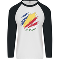 Torn Seychelles Flag Seychellois Day Football Mens L/S Baseball T-Shirt White/Black