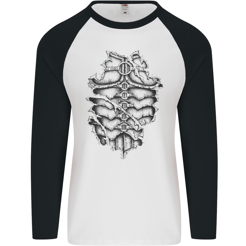 Roman Armour Fancy Dress Warrior Gym MMA Mens L/S Baseball T-Shirt White/Black